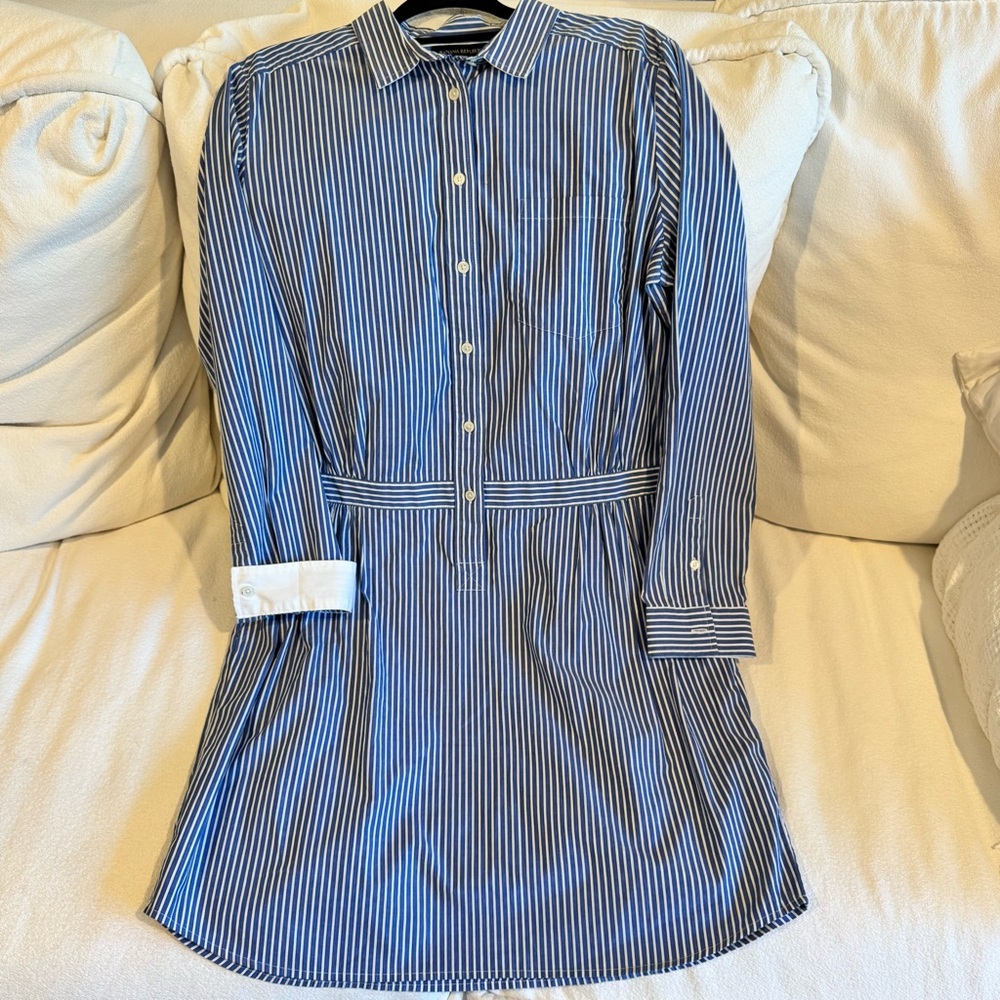 Banana Republic Blue and White Striped Shirt Dress 98% cotton